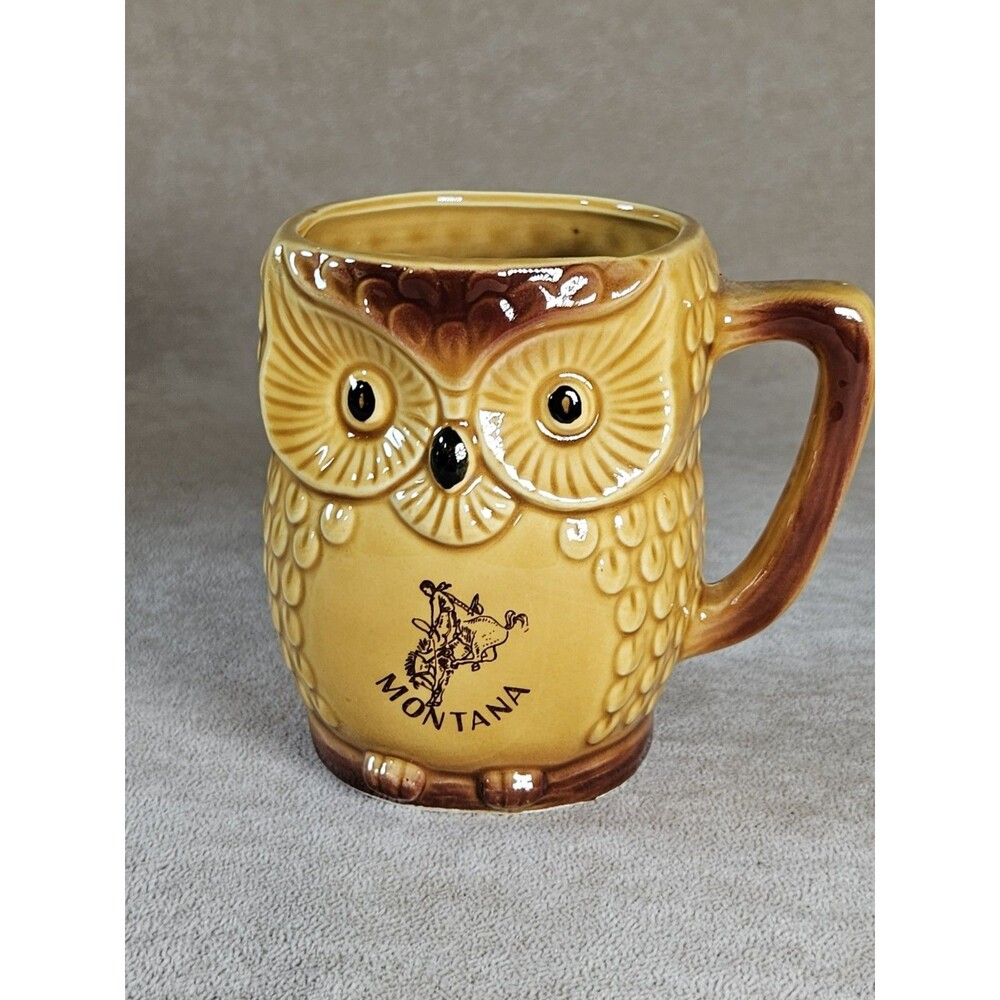 Vtg Mississippi Souvenir Owl Shaped Mug Brown Textured Figural Ceramic Pottery